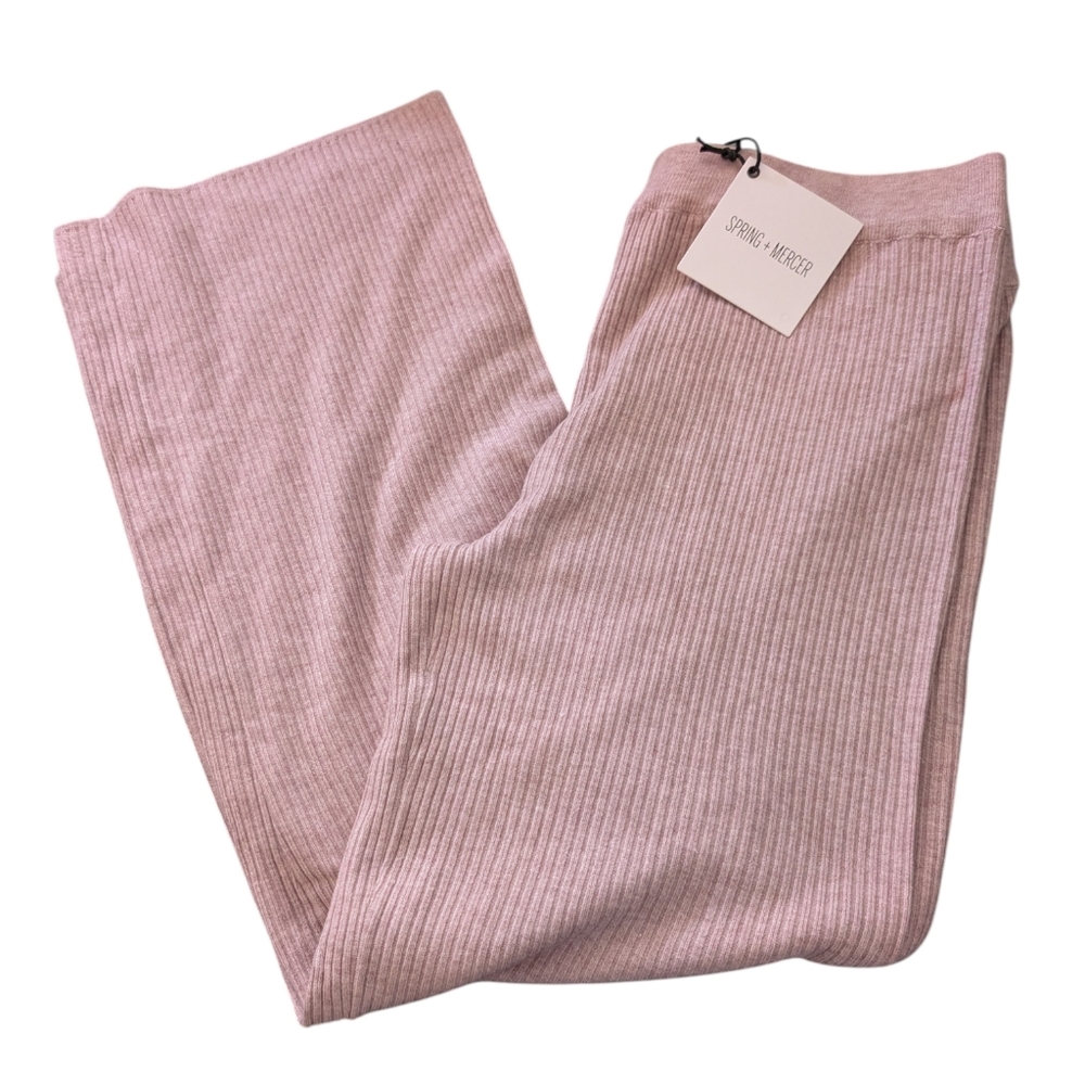 Spring +‎ Mercer Pink Ribbed Knit Wide Leg Relaxed Loungewear Pants Sz Large NWT